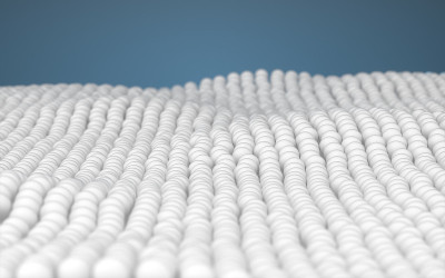 蓝色背景的细胞膜，3d渲染。