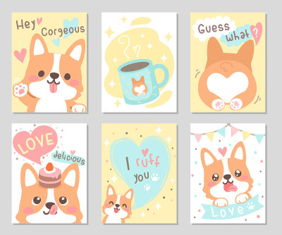 Cute Corgi dog set - Rectangle