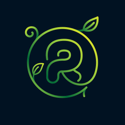 R字母叶标志在一个圆圈里。不可能是一行风格。
