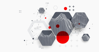 现代科学或技术使用六角形抽象背景。线框斑点表面插图。向量。