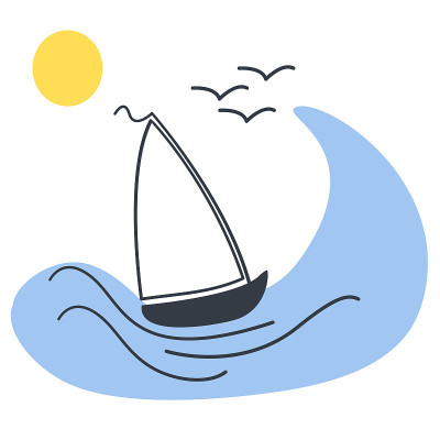 帆船在海上。孤立的矢量图。