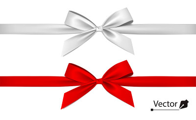 Red, white bow with ribbon.