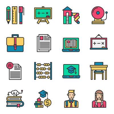教育回到学校图标矢量插图