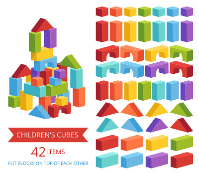 A set of children's cubes in different colors for 