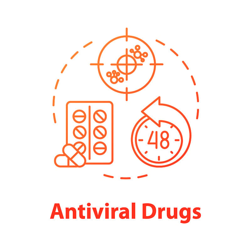 抗病毒药物概念图标。药疾病。疾病的抗生素。平板电脑疾病。药物治疗流感。流感观念细线例证。矢量隔离轮廓