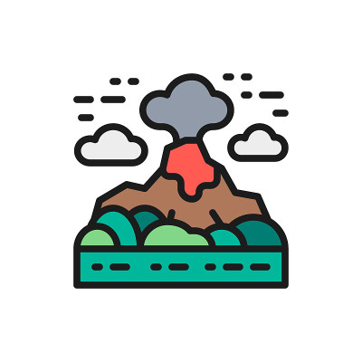 火山、山脉景观单色线图标。