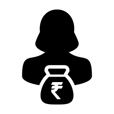 印度卢比符号图标向量人女性符号阿凡达与商业金融和银行储蓄帐户的钱袋在象形图