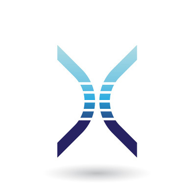 蓝色弓形条纹图标为字母X矢量插图