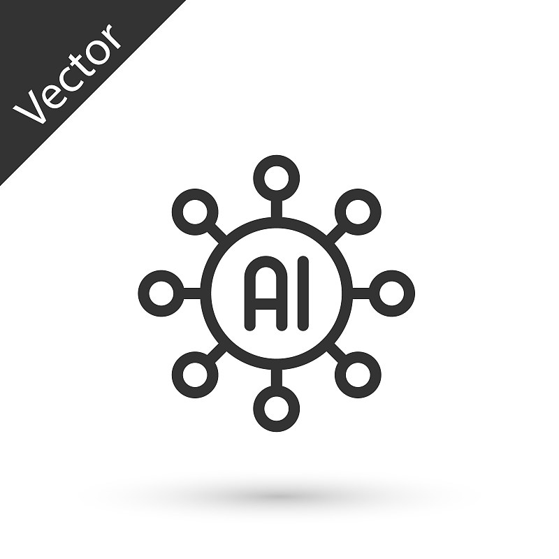灰色线神经网络图标隔离在白色背景。人工智能AI。向量