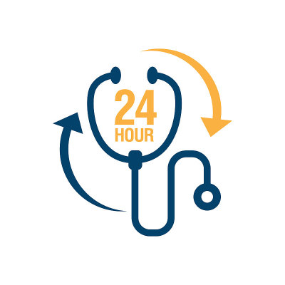24小时医生服务标志图标向量。标志24/7日夜医疗保健服务按钮符号。