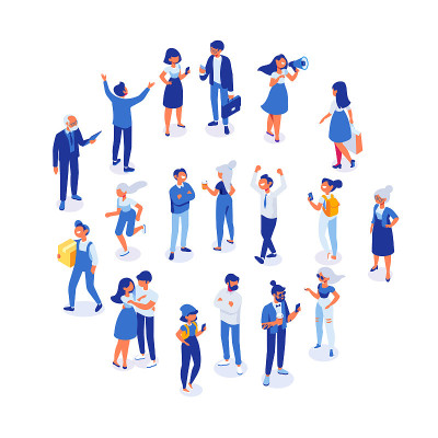 Different isomeric people vector set isolated on w