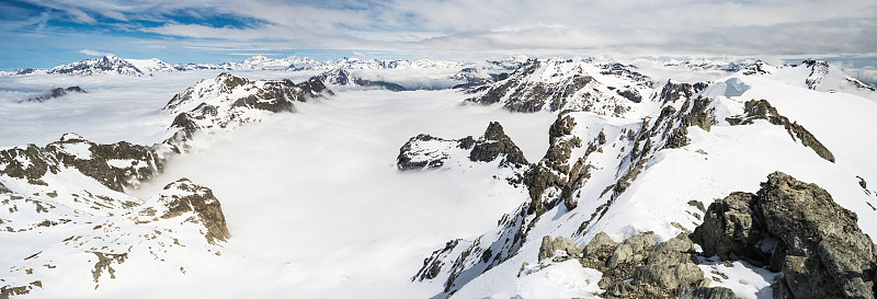 阿尔卑斯山的山峰和积雪覆盖的山脊