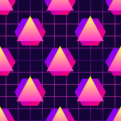 Abstract digital seamless pattern with neon hexago