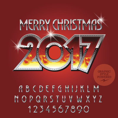 矢量火焰圣诞快乐2017贺卡