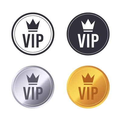Vip图标。专属vip俱乐部会员象形图、皇家高级vip标志、私人豪华标志向量图标集合