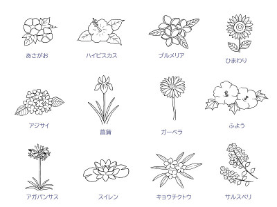 夏季花卉线条艺术插图。