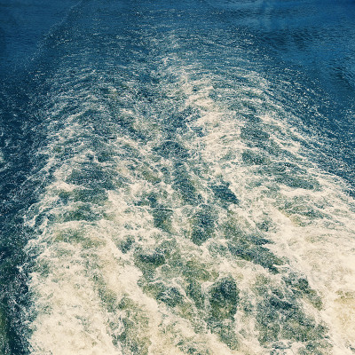 A beautiful trail on the water from the ship on a 