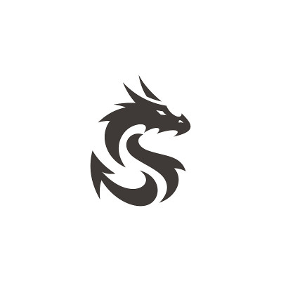 扁龙剪影，龙插图矢量标志在黑白颜色