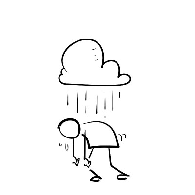 手绘涂鸦人抑郁症下雨云插图
