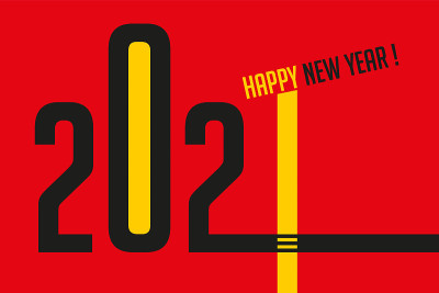 以直线为基础的图形贺卡，象征2021年的设计和呈现。