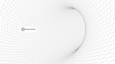 线框网格隧道中的抽象对象。一个景观概念的3D插图。