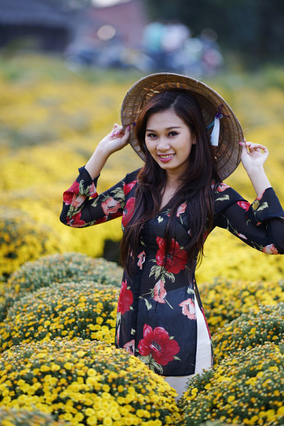 越南妇女穿着奥巴巴的肖像