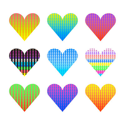 Vector set of pop art halftone hearts