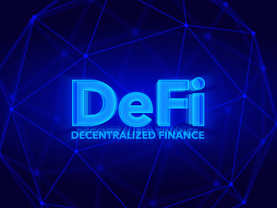 3d渲染概念的DeFi -去中心化金融。技术背景。线框图、粒子、web。