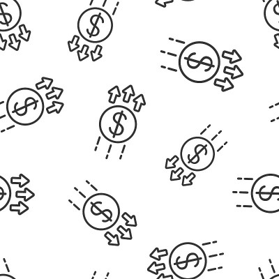 生长箭头图标在平面风格。收入矢量插图在白色孤立的背景。增加无缝模式的经营理念。