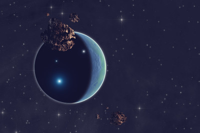 带有星空背景的小行星带和行星