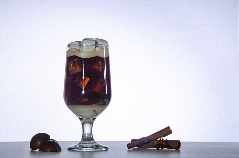 Iced coffee in a glass beaker