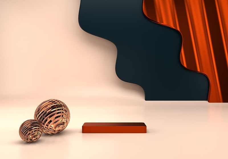 讲台用于产品展示。摘要波背景。3d渲染-插图。