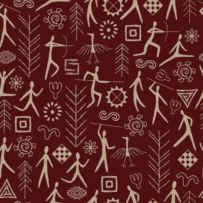 Seamless pattern with decorative elements and man 