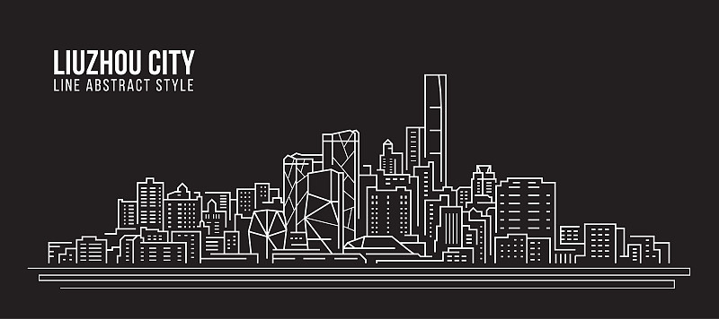 柳州市城市景观建筑线条艺术矢量插画设计