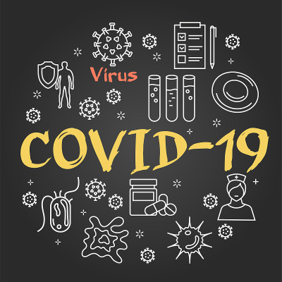 冠状病毒大流行- COVID-19的向量黑色线性概念