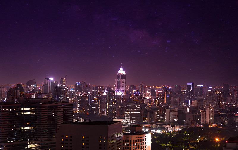 城市观夜空和银河，城市景观