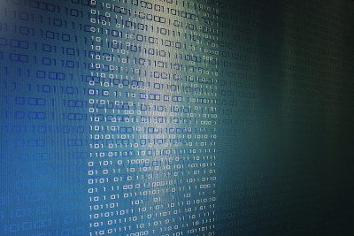 blue binary code background. coding on computer sc