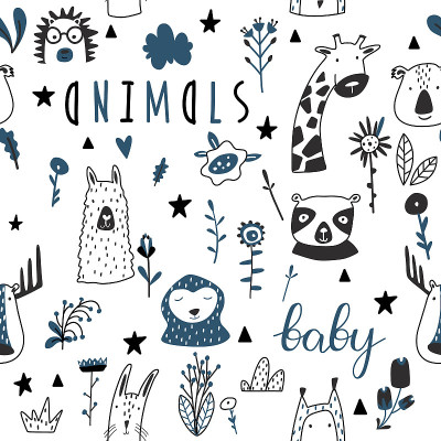Safari baby animals seamless funny pattern.