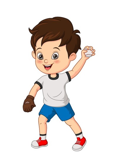 卡通小男孩扔球