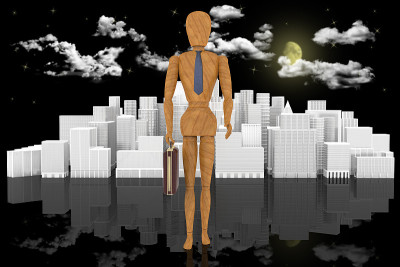 领袖。经理和城市- 3D插图