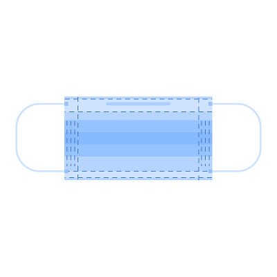 Blue medical or surgical face mask in flat style. 