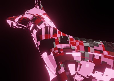 3d渲染插图的未来机械狗在一个深黑色的背景
