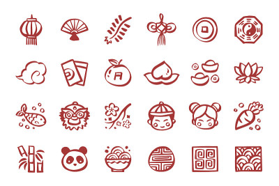 中国新年图标设置手绘涂鸦图标