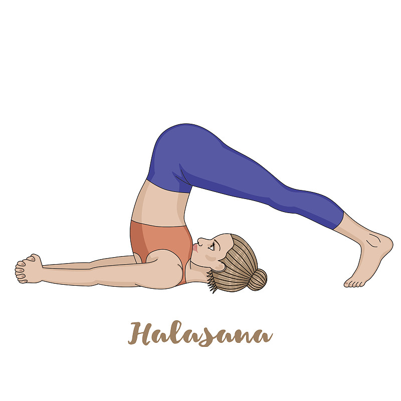 女性的剪影。犁的瑜伽姿势。Halasana