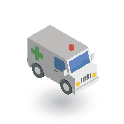 救护车，医疗车等距平面图标。三维向量