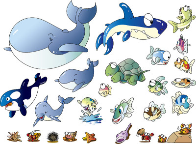 海洋和河流生物的插图收集