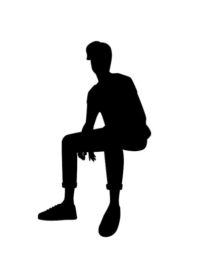 可爱的年轻人在休闲服装中坐姿时尚男模特卡通人物设计平面矢量插图孤立在白色的背景