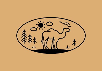 骆驼图案的线条艺术插图