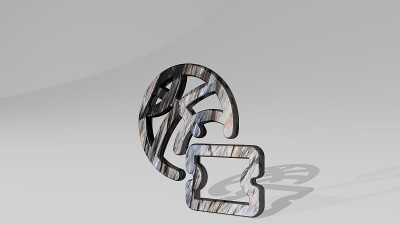 门票篮球比赛由一个闪亮的金属雕塑在灯光背景上投射阴影的3D插图。图标和设计