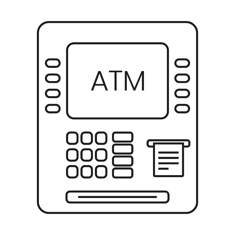 Automated Teller Machine (ATM) line art icon for a